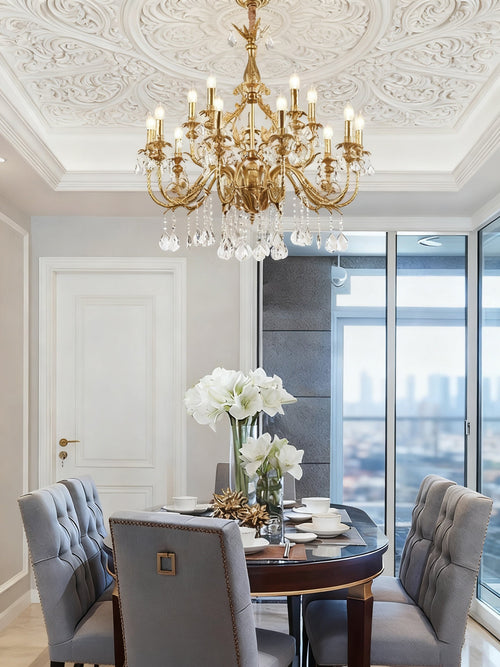 47X41 Inch 18 Lights Two-tier Big Brass and Crystal Chandelier Gold Chandelier for Extrance-铜灯-Manorlights