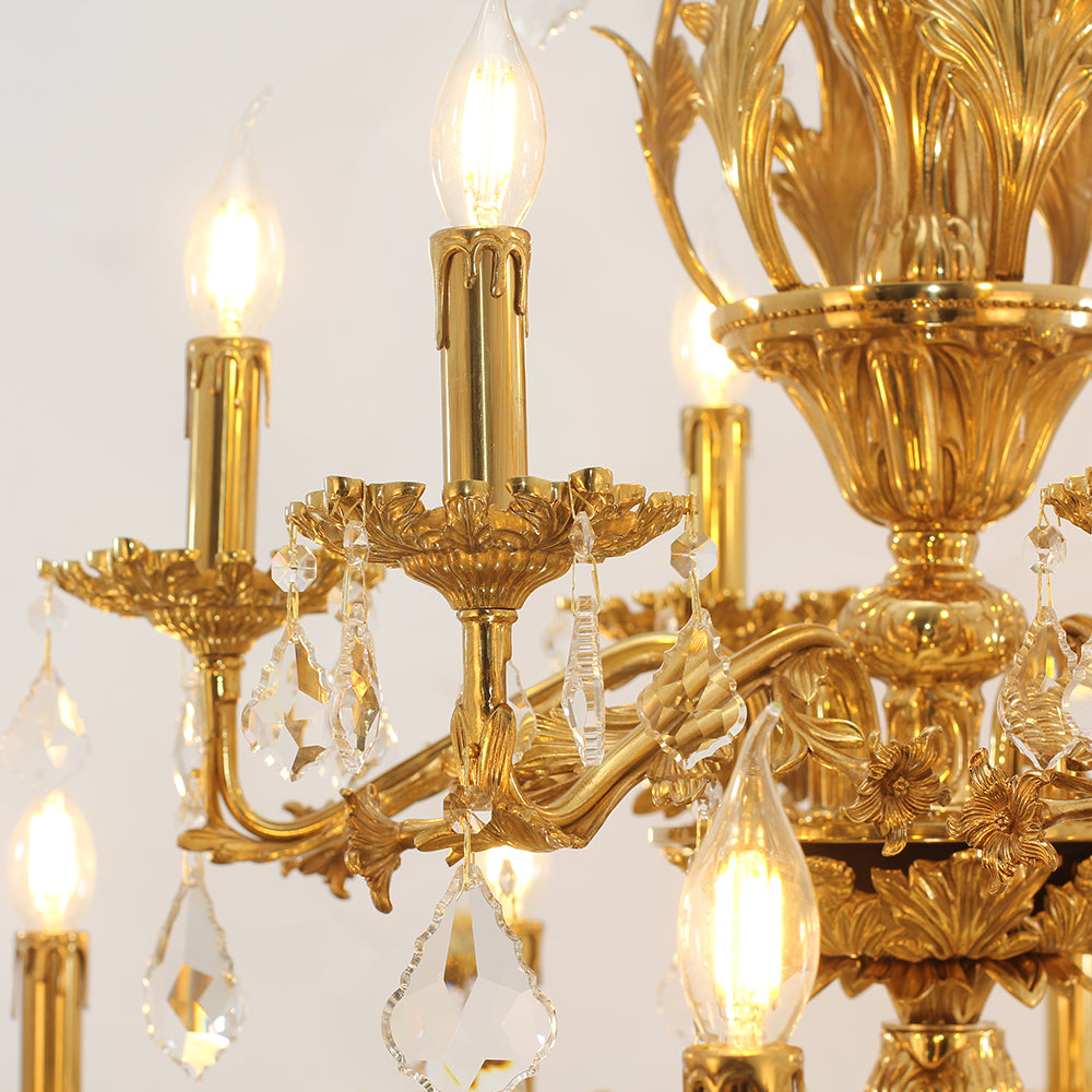 51X68 Inch 30 Lights Tiered Brass and Crystal Chandelier for Foyer-大吊灯-Manorlights