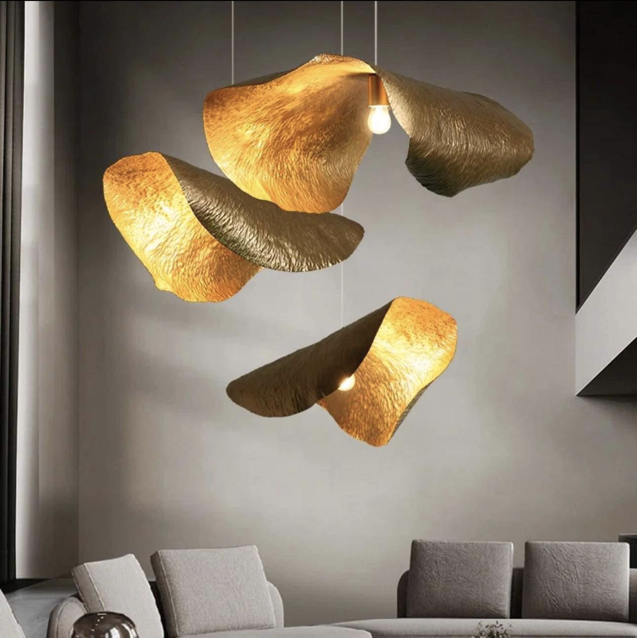 Postmodern Withered Leaf Parlor Pendant Lighting Fixture in Brass-Manorlights