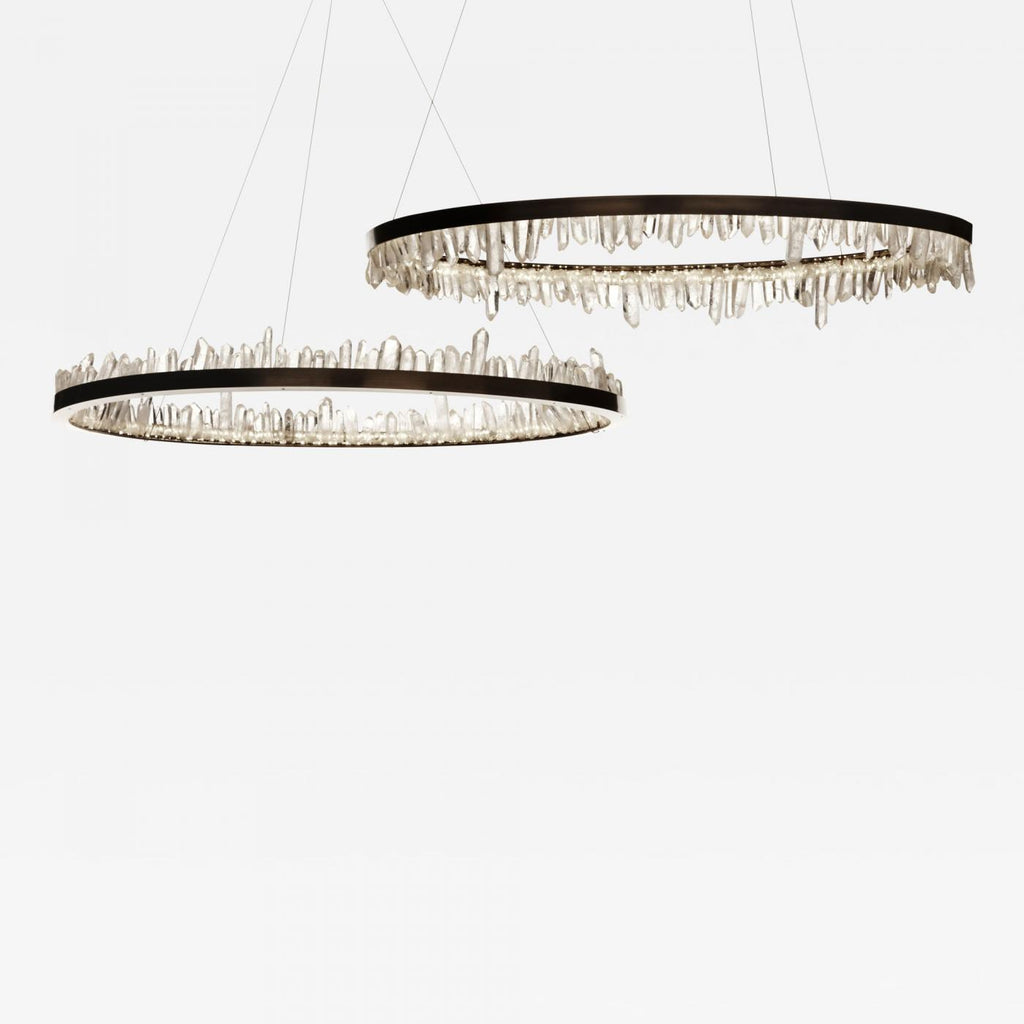 Designer 36 Inch Round Modern Chandelier Brass & Clear Geode Quartz Crystal Hanging Light-Chandelier-Manorlights