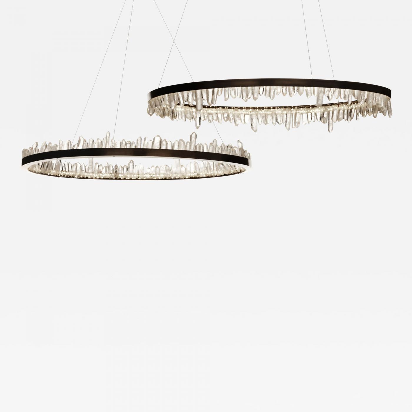 Designer 36 Inch Round Modern Chandelier Brass & Clear Geode Quartz Crystal Hanging Light-Chandelier-Manorlights