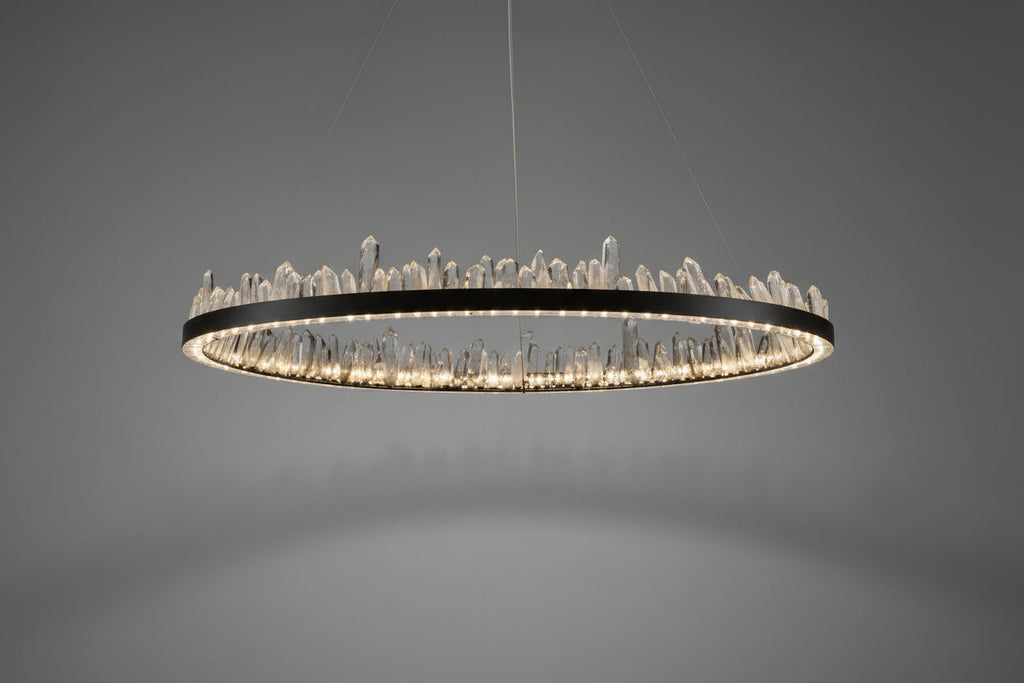 Designer 36 Inch Round Modern Chandelier Brass & Clear Geode Quartz Crystal Hanging Light-Chandelier-Manorlights