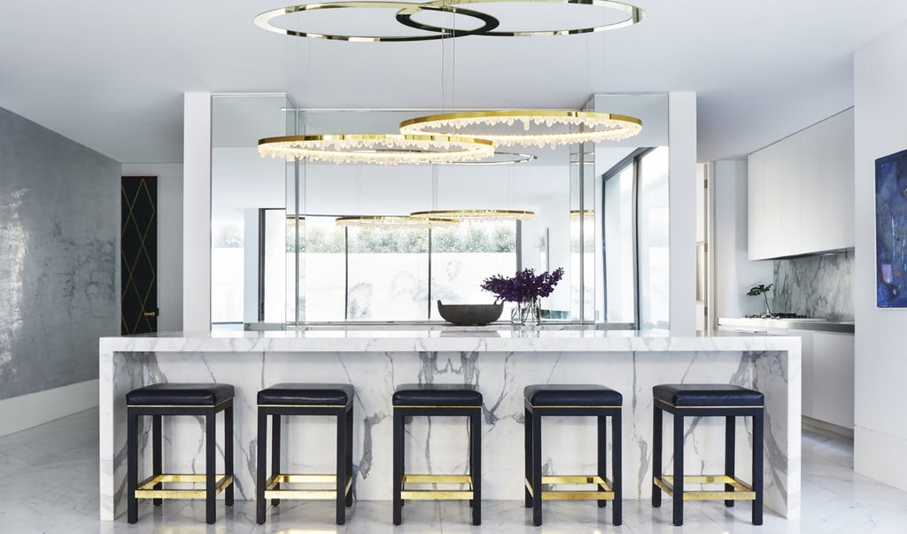 Designer 36 Inch Round Modern Chandelier Brass & Clear Geode Quartz Crystal Hanging Light-Chandelier-Manorlights