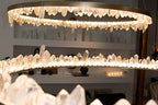 Designer 36 Inch Round Modern Chandelier Brass & Clear Geode Quartz Crystal Hanging Light-Chandelier-Manorlights