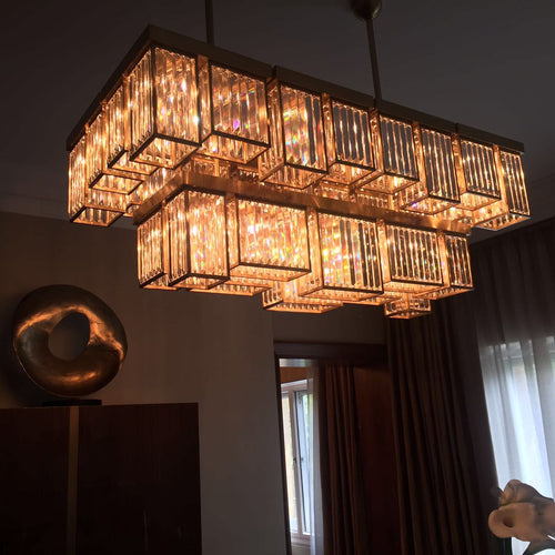 2-Layer Rectangle Semi Flush Mounted Chandelier 25"W 20"H-大吊灯-Manorlights