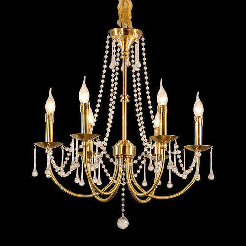 6 Lights Small Traditional Candle Style Brass and Crystal Chain Chandelier for Dining Room-铜灯-Manorlights