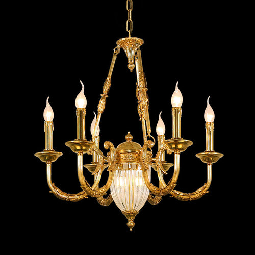 6 Lights Small Empire Style Antique Brass Chandelier Gold Chandelier for Study Room 26X26 Inch-铜灯-Manorlights