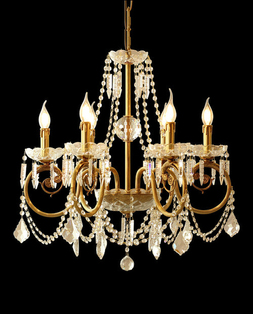 6 Lights Candle Style Small Brass and Crystal Chandelier for Bedroom-铜灯-Manorlights