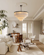 7-Layer Round Alabaster Chandelier lamp black for living room, bedroom, dining room-Manorlights