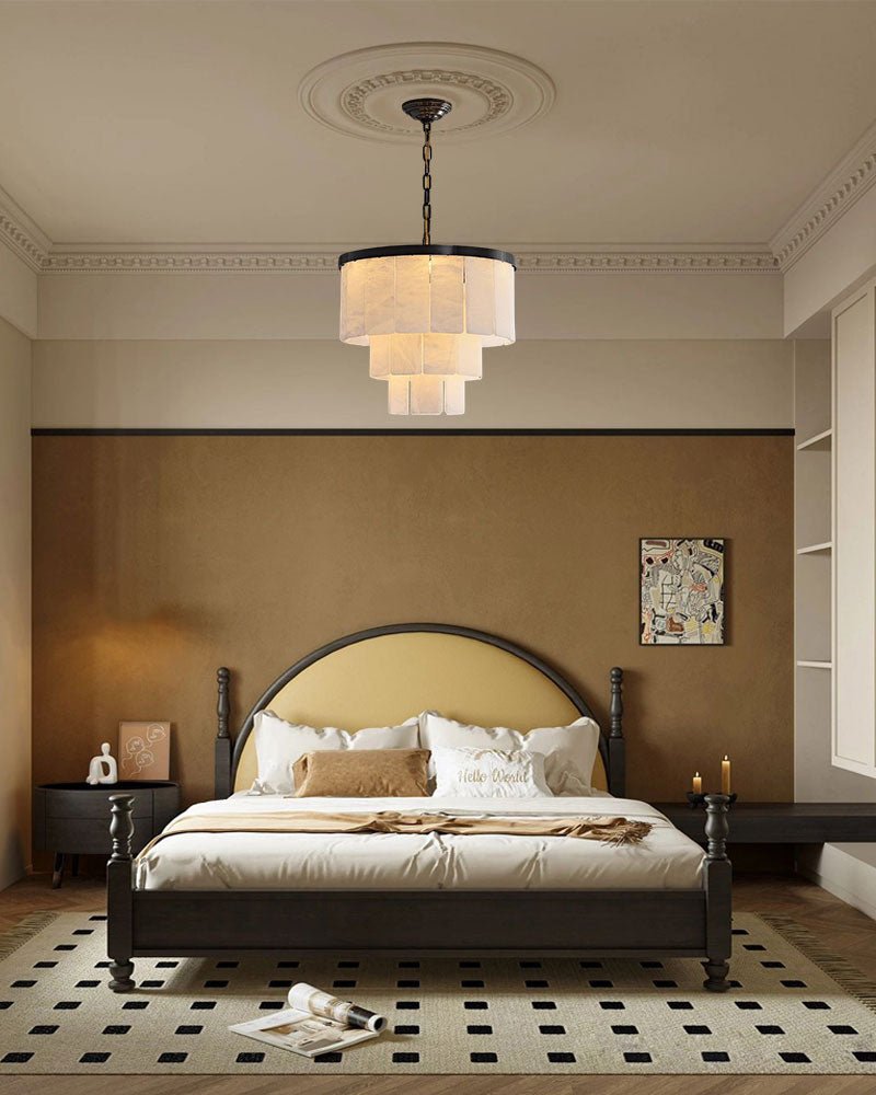 7-Layer Round Alabaster Chandelier lamp black for living room, bedroom, dining room-Manorlights