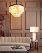 7-Layer Round Alabaster Chandelier lamp black for living room, bedroom, dining room-Manorlights
