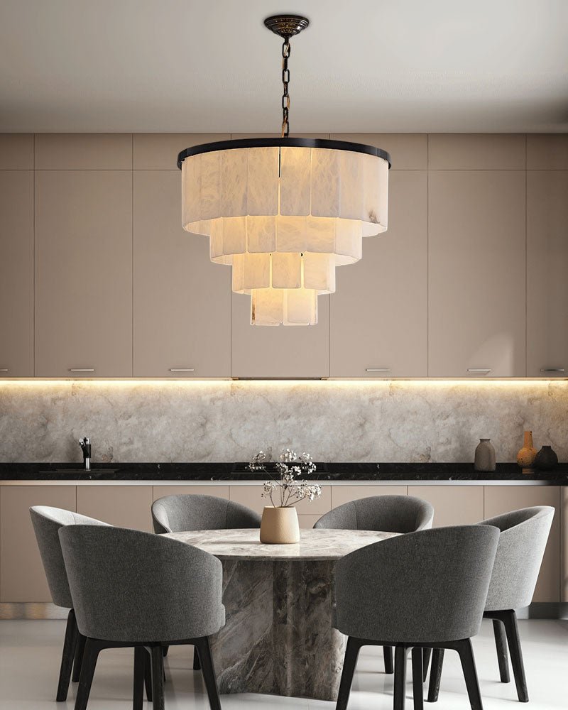 7-Layer Round Alabaster Chandelier lamp black for living room, bedroom, dining room-Manorlights