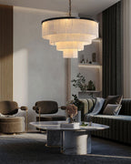 7-Layer Round Alabaster Chandelier lamp black for living room, bedroom, dining room-Manorlights