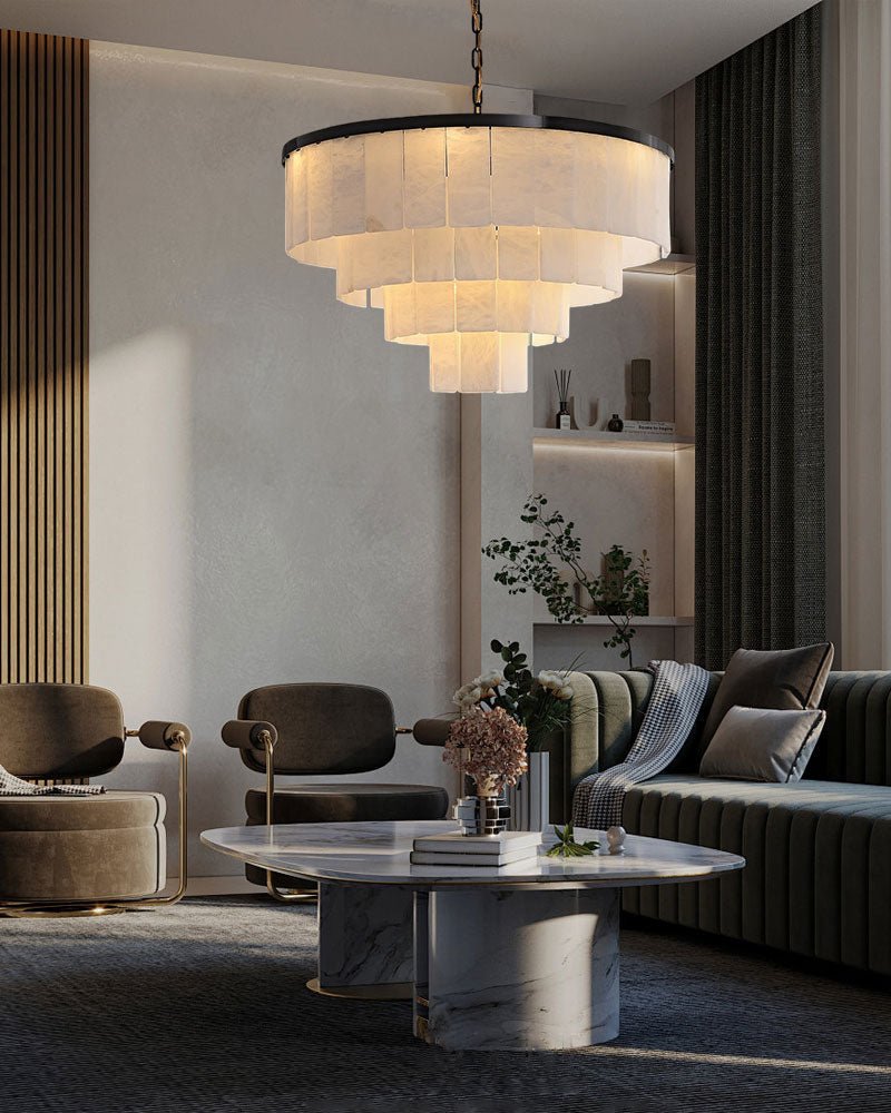 7-Layer Round Alabaster Chandelier lamp black for living room, bedroom, dining room-Manorlights