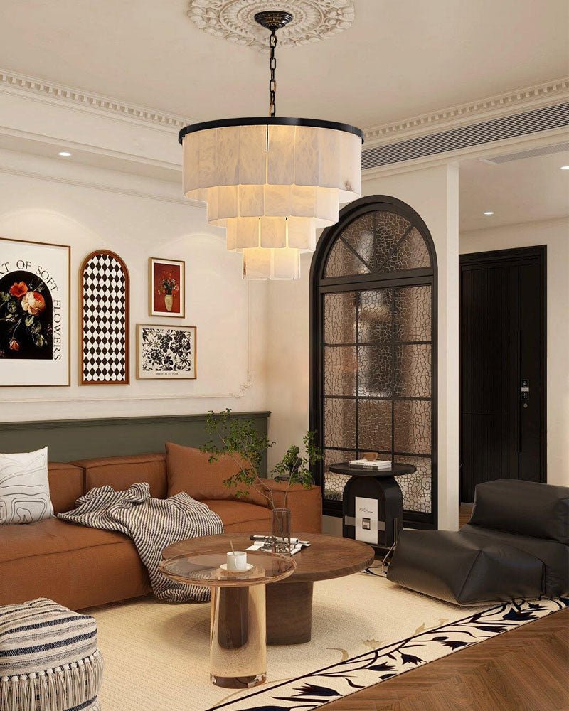 7-Layer Round Alabaster Chandelier lamp black for living room, bedroom, dining room-Manorlights