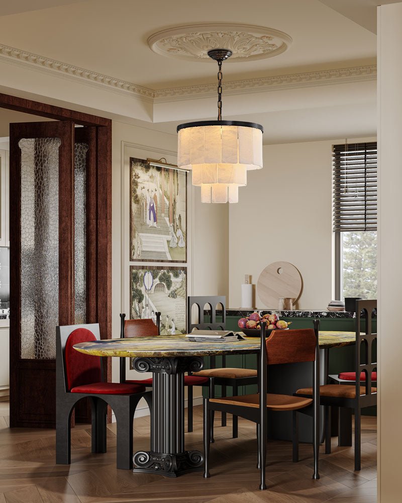 7-Layer Round Alabaster Chandelier lamp black for living room, bedroom, dining room-Manorlights