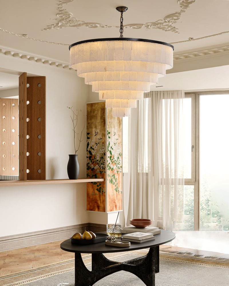 7-Layer Round Alabaster Chandelier lamp black for living room, bedroom, dining room-Manorlights