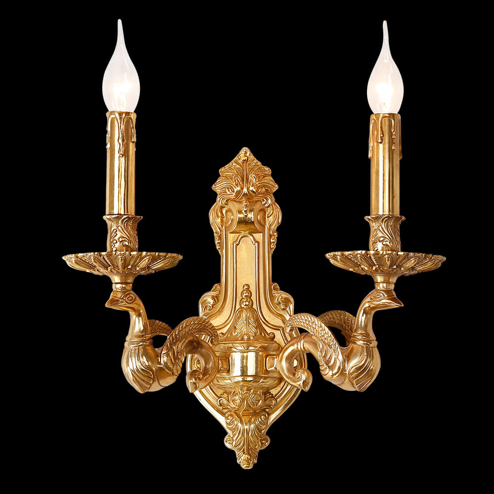 2 Lights European Style Retro Candle Style Bedside Wall Lamp Brass Wall Sconce-壁灯-Manorlights