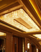 39X118 Inch Extra Large Rectangle Flush Mounted Gold Crystal Chandelier Lighting-大吊灯-Manorlights
