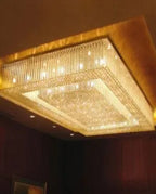 Custom Made Huge Rectangle Flush Mounted Gold Crystal Chandelier for Low Ceiling-大吊灯-Manorlights