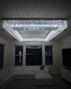 72 Inch Big Square Flush Mounted Chrome Crystal Chandelier for Living Room-吊灯-Manorlights