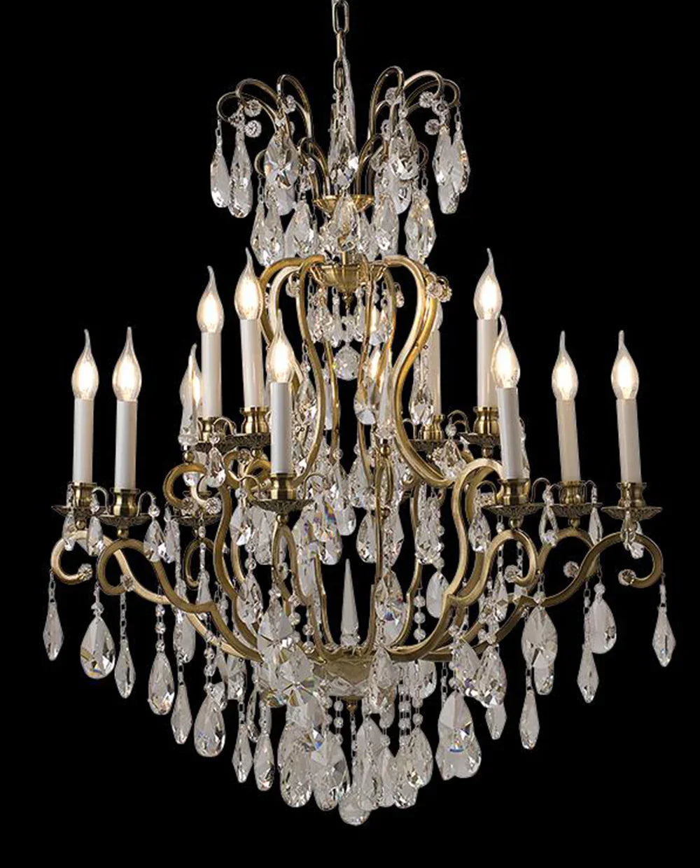 31'' Living Room Chandelier 12 Lights Antique Wrought Iron Crystal Chandelier Lighting WI01L12-吊灯-Manorlights