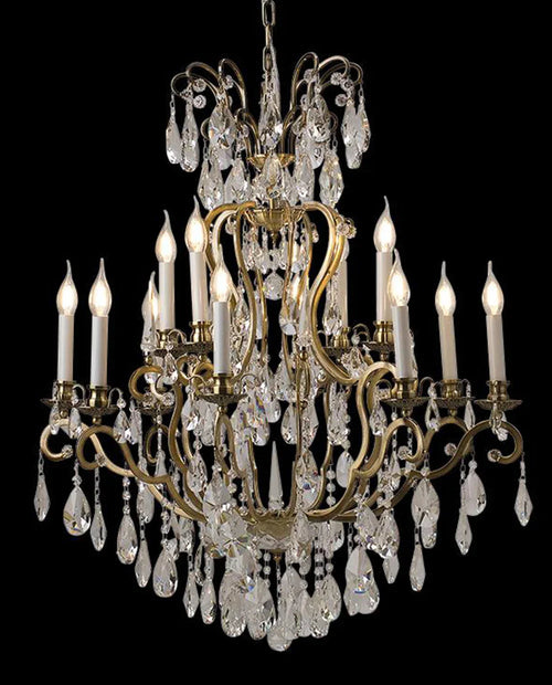 31'' Living Room Chandelier 12 Lights Antique Wrought Iron Crystal Chandelier Lighting WI01L12-吊灯-Manorlights