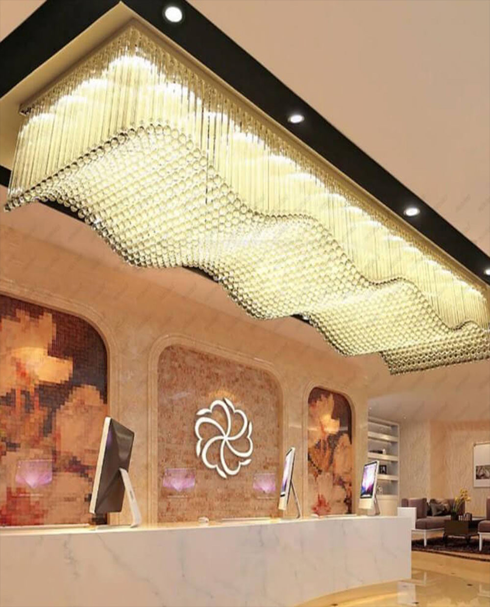36X192 Inch Custom Wave Shaped Modern Chandelier Oversized Flush Mounted Chandelier for Hallway-大吊灯-Manorlights