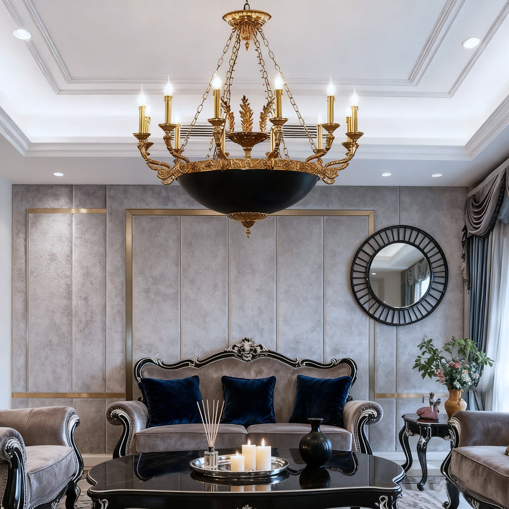 39X37 Inch 12 Lights Rococo French Empire Copper Chandelier-铜灯-Manorlights