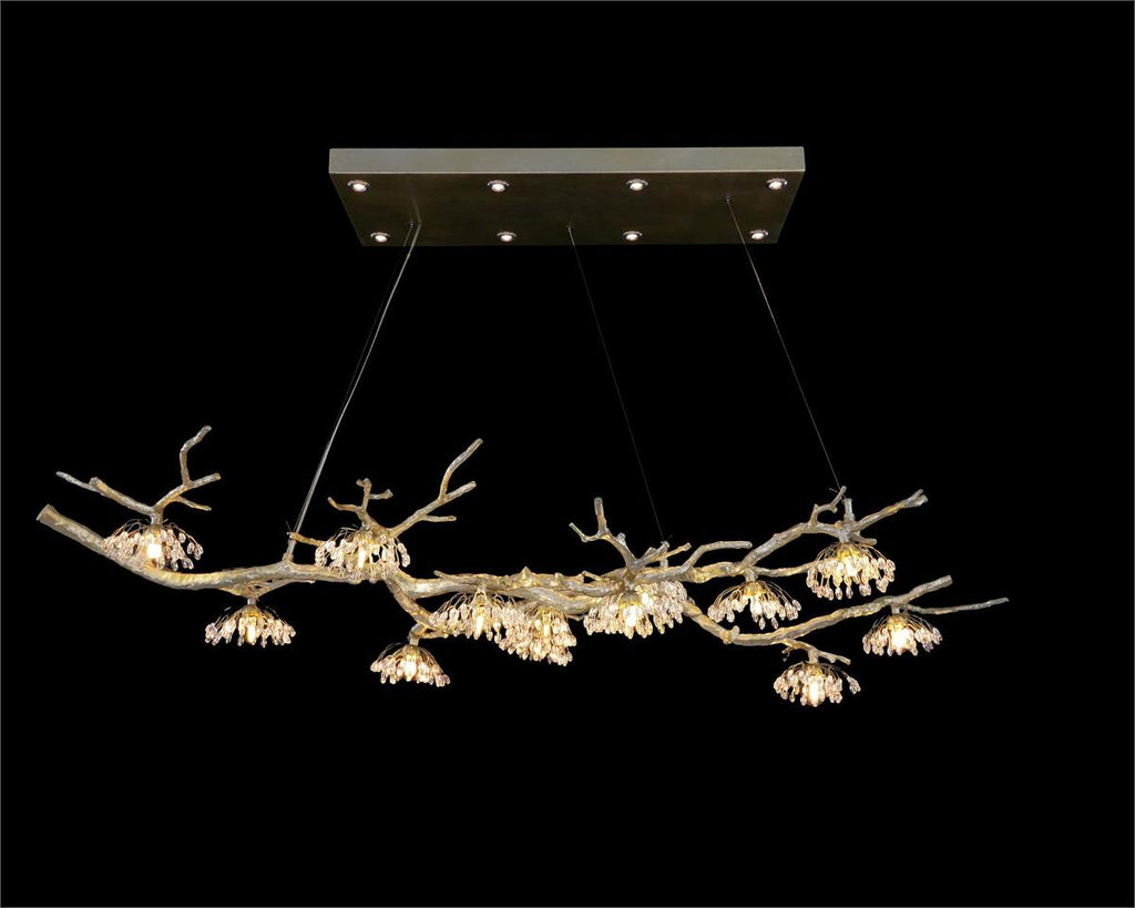 Hanasaku Crystal Bud Branch Fourteen-Light Oblong Chandelier - Manorlights