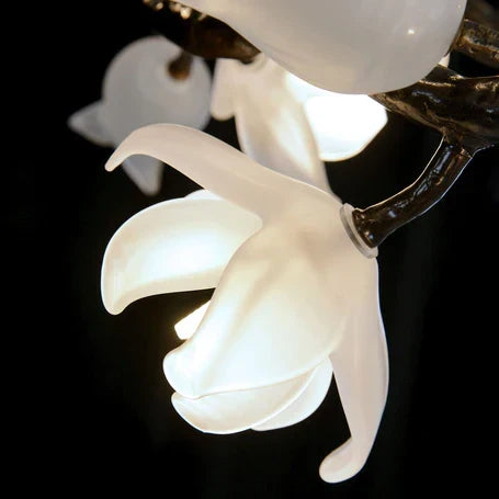 Churippu Branch Magnolia & Tulip Glass Bronze Vertical Twenty-One Light Chandelier by Manor Lights