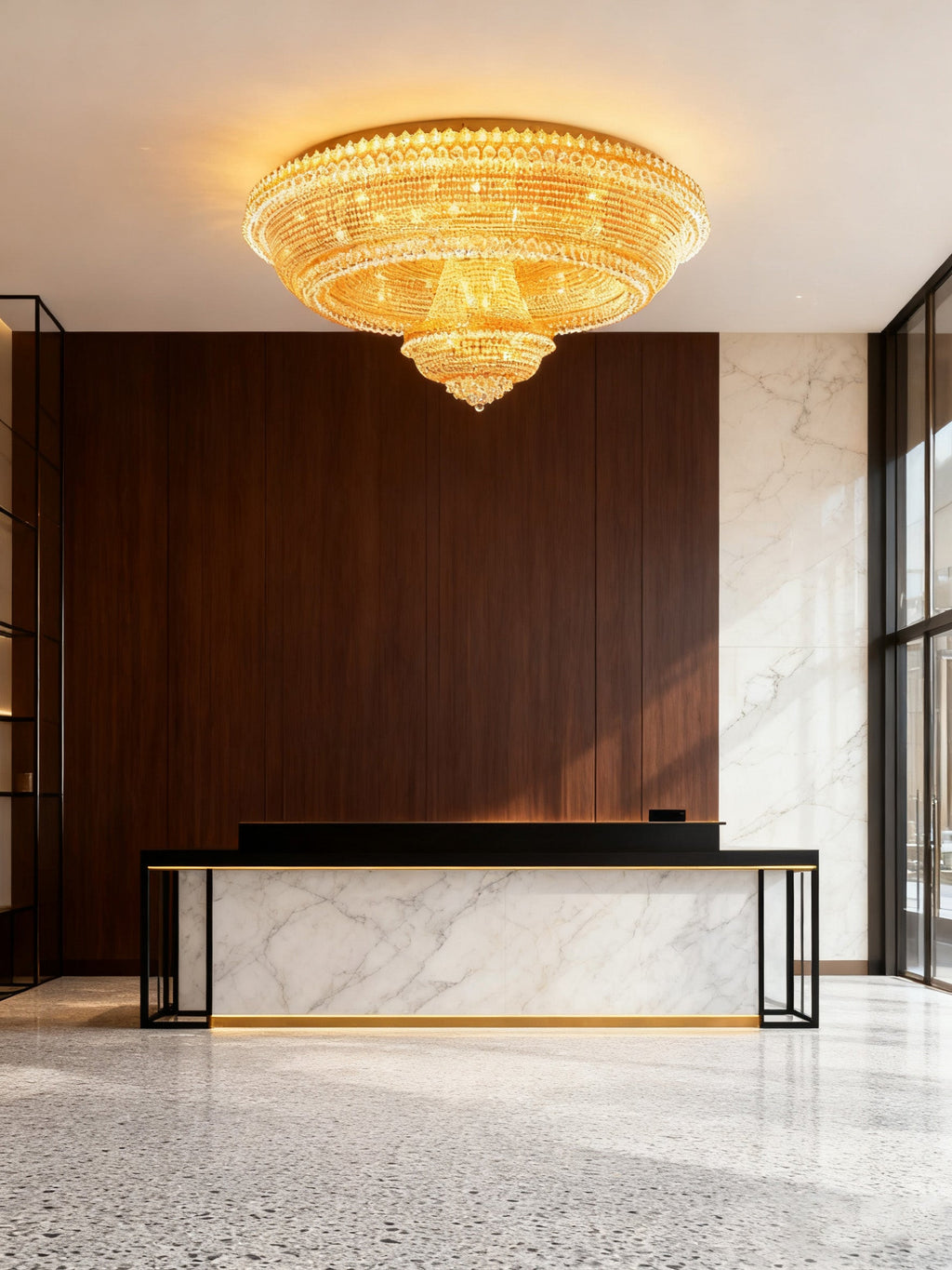 59 Inch Big Round Gold Flush Mounted Crystal Chandelier for Banquet Hall-大吊灯-Manorlights