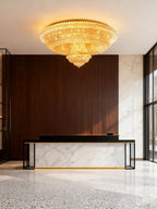 59 Inch Big Round Gold Flush Mounted Crystal Chandelier for Banquet Hall-大吊灯-Manorlights