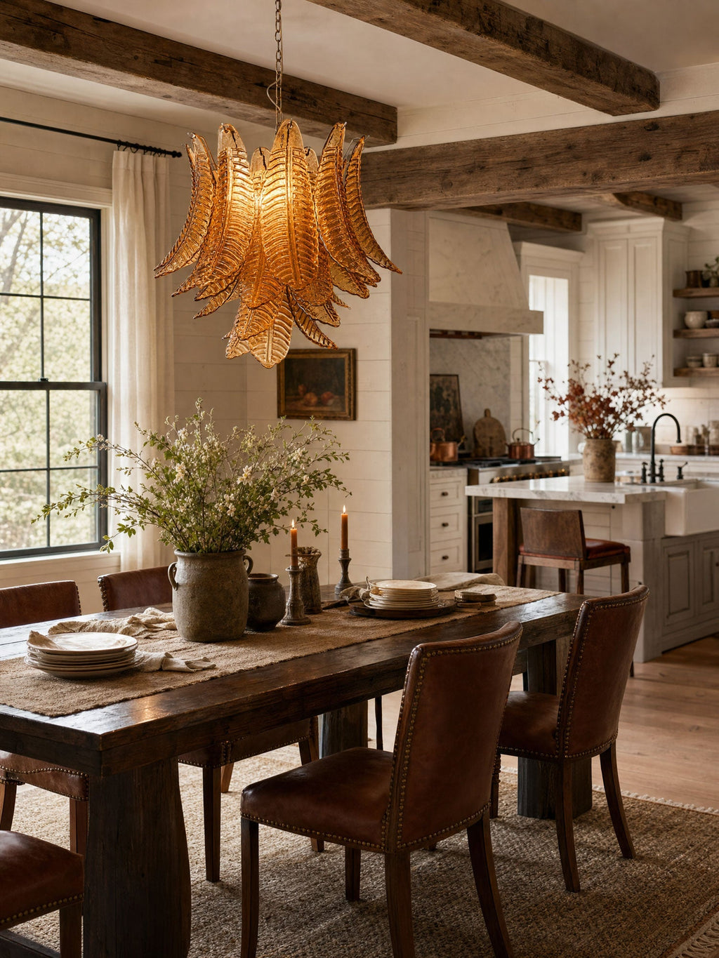 Amber Glass Leaf Chandelier Glass lighting by Manorlights
