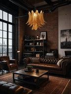 Amber Glass Leaf Chandelier Glass lighting by Manorlights