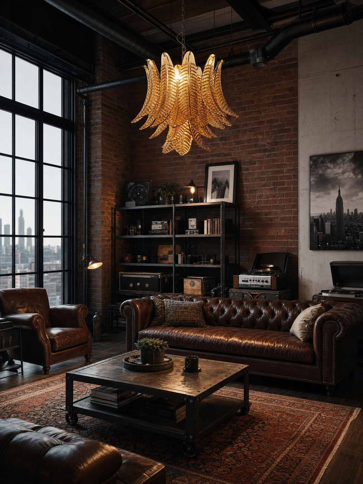 Amber Glass Leaf Chandelier Glass lighting by Manorlights