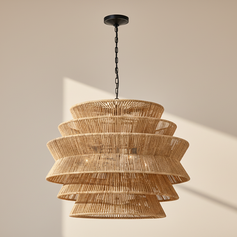 Antigua Drum Rattan Chandelier-Chandelier-Manorlights