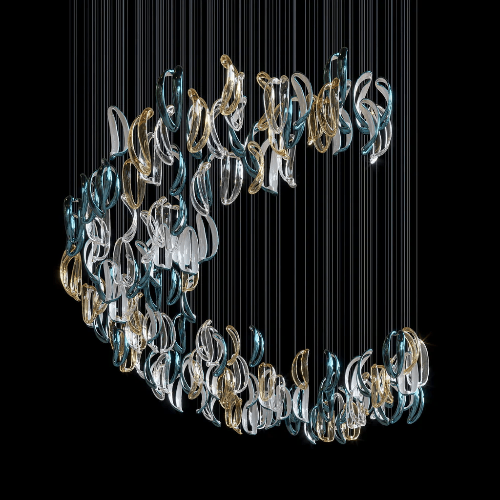 Designer Aqua Ripple Glass Art Customize Chandelier-Chandelier-Manorlights