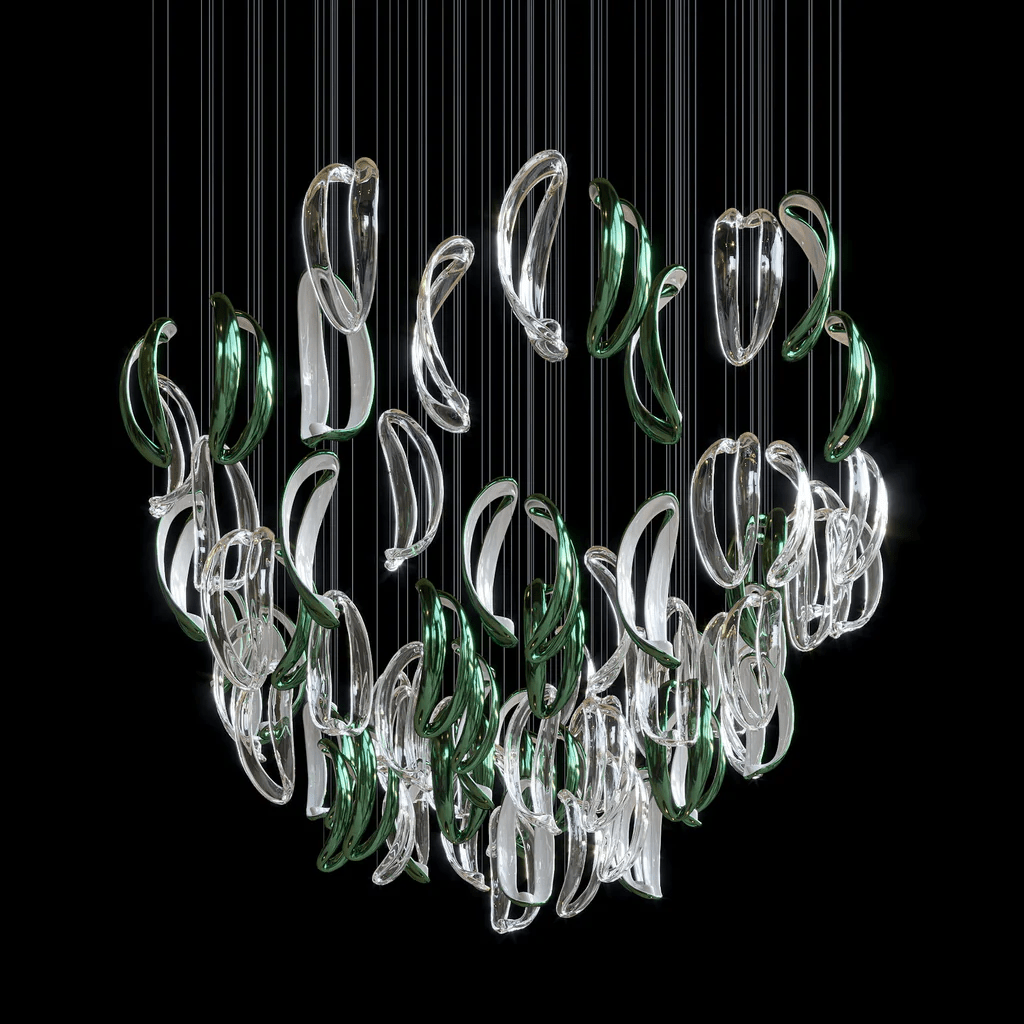 Designer Aqua Ripple Glass Art Customize Chandelier-Chandelier-Manorlights