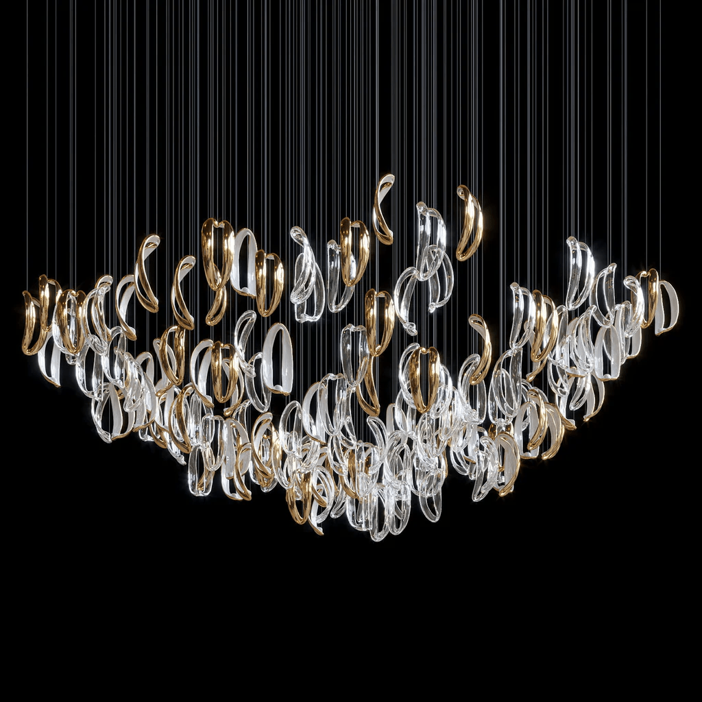 Designer Aqua Ripple Glass Art Customize Chandelier-Chandelier-Manorlights