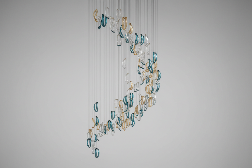 Designer Aqua Ripple Glass Art Customize Chandelier-Chandelier-Manorlights