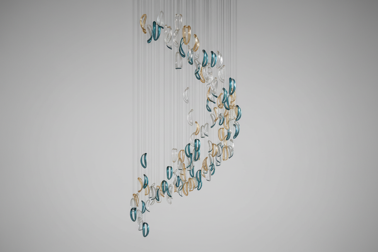 Designer Aqua Ripple Glass Art Customize Chandelier-Chandelier-Manorlights