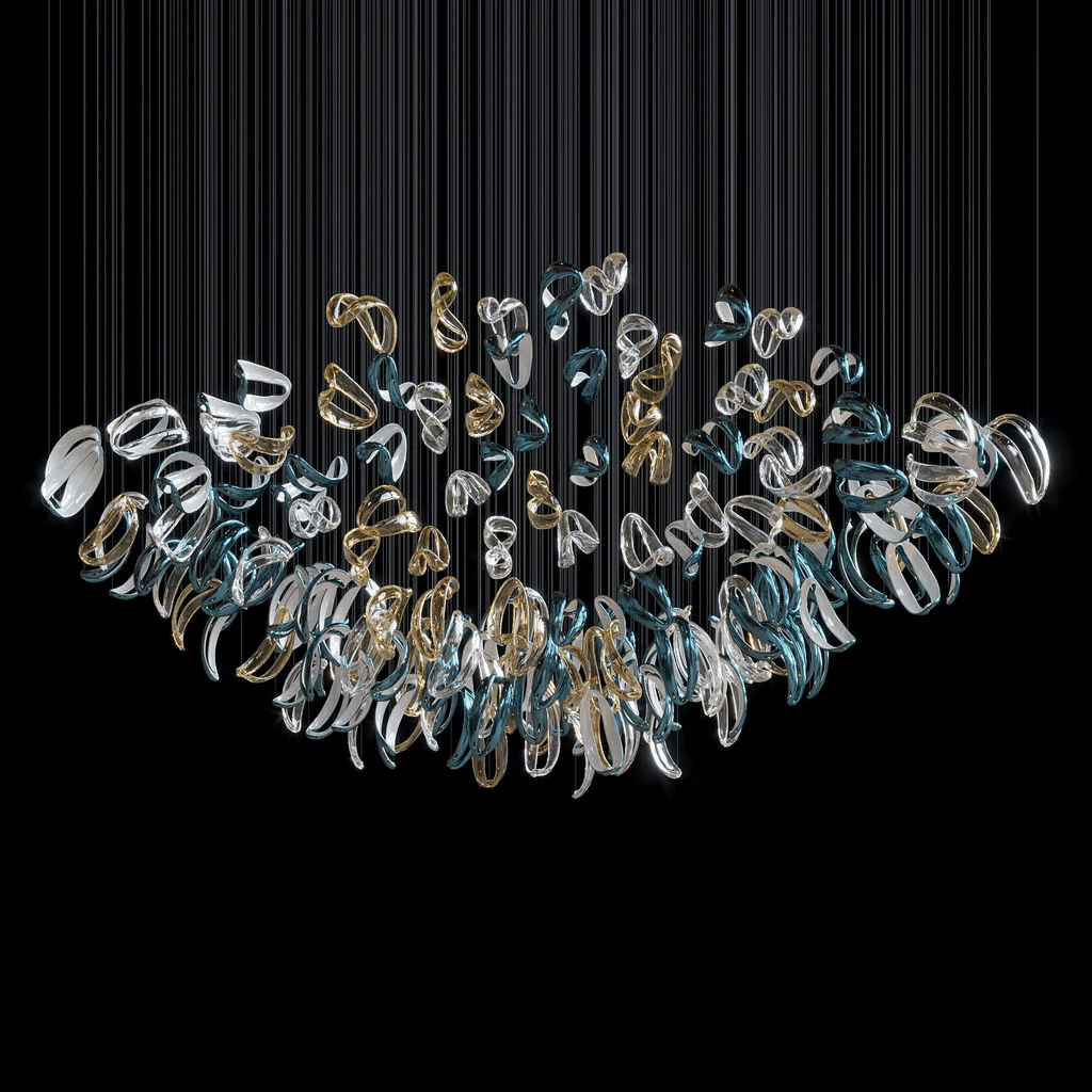 Designer Aqua Ripple Glass Art Customize Chandelier-Chandelier-Manorlights