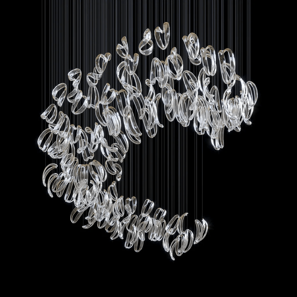 Designer Aqua Ripple Glass Art Customize Chandelier-Chandelier-Manorlights