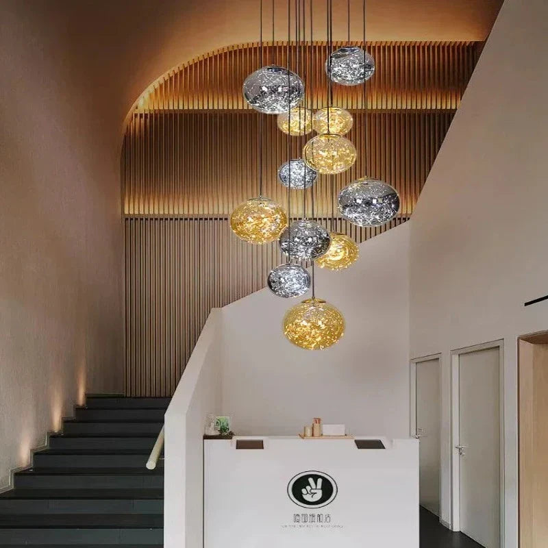 Ayla Bubble Art Contemporary Stairwell Chandelier for high ceiling staircase and foyer lighting