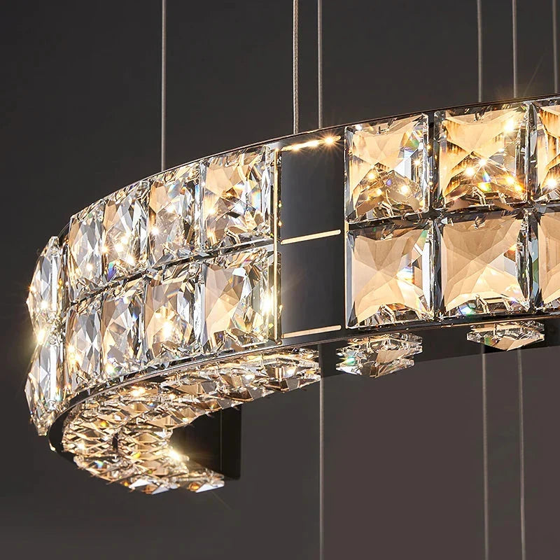 Aysha Black Crystal High Ceiling Entryway Light Fixture for high ceiling staircase and foyer lighting