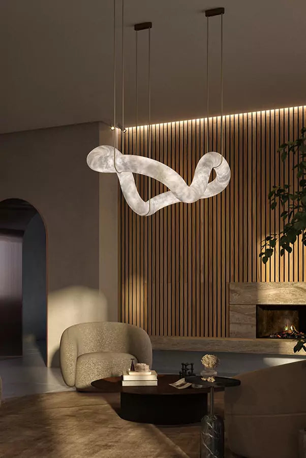 Streamlined Chandelier for Dining Rooms with Alabaster Curves