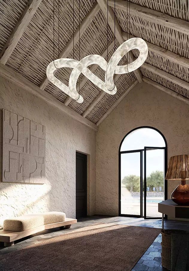 Streamlined Chandelier for Dining Rooms with Alabaster Curves