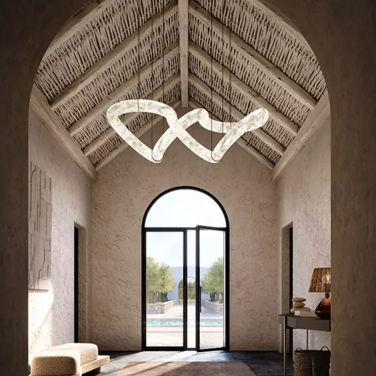 Streamlined Chandelier for Dining Rooms with Alabaster Curves