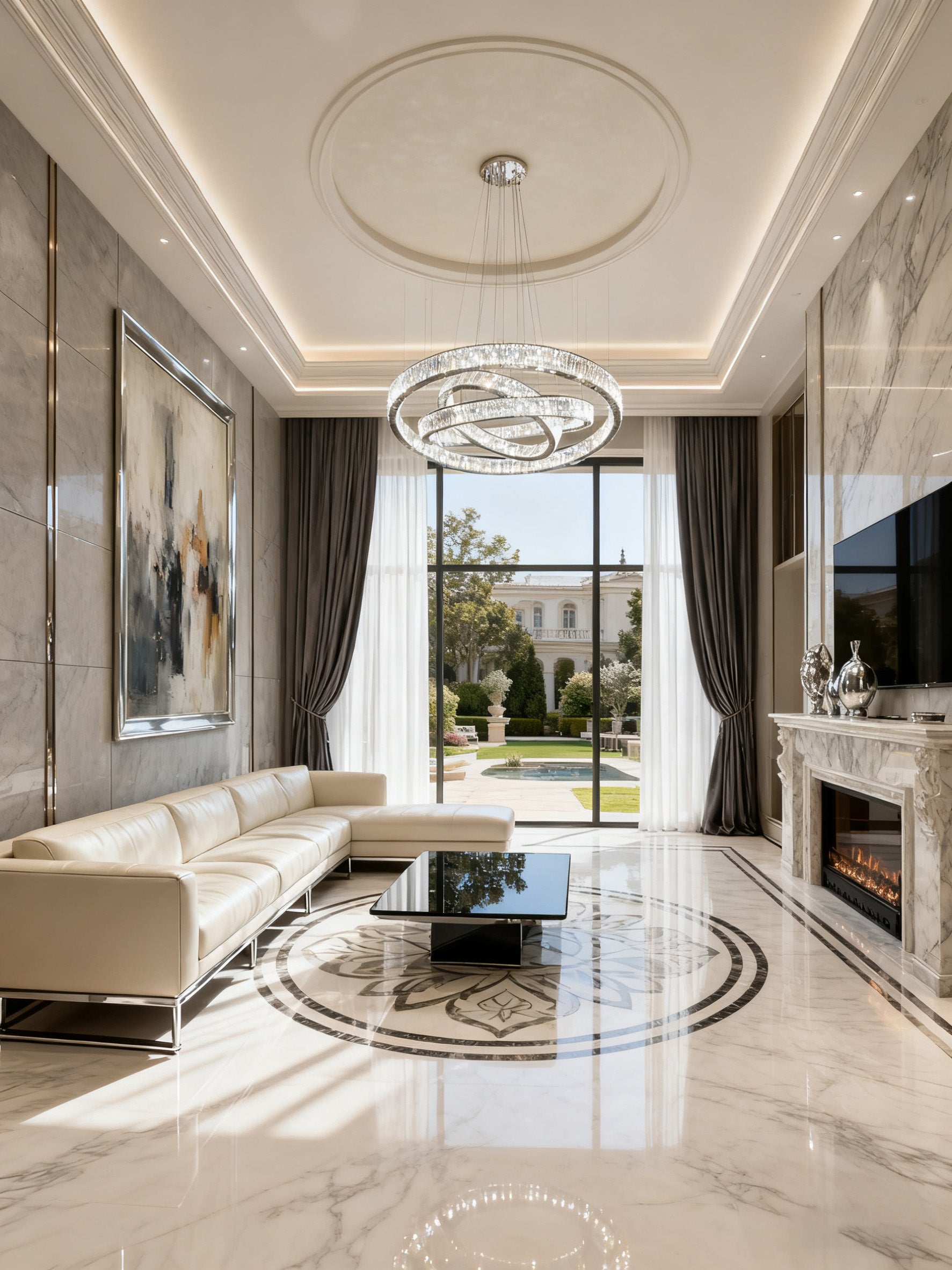 Custom Made 59'' Three Crystal Ring LED Chandelier Large Modern Chandelier for Hotel Lobby-大吊灯-Manorlights